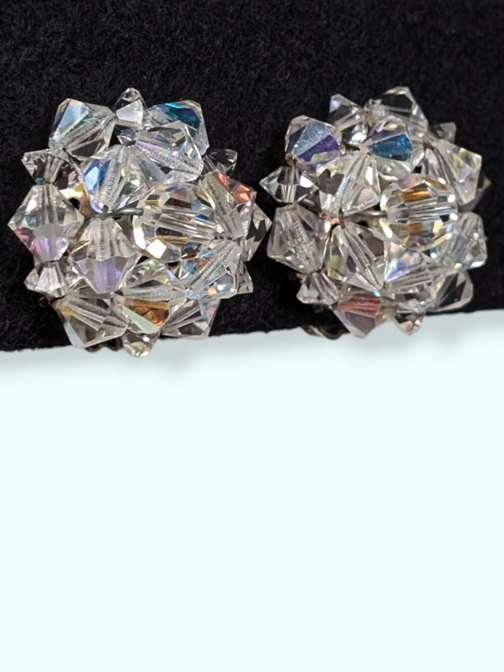 Vintage AB Crystal Conical Beaded Earrings